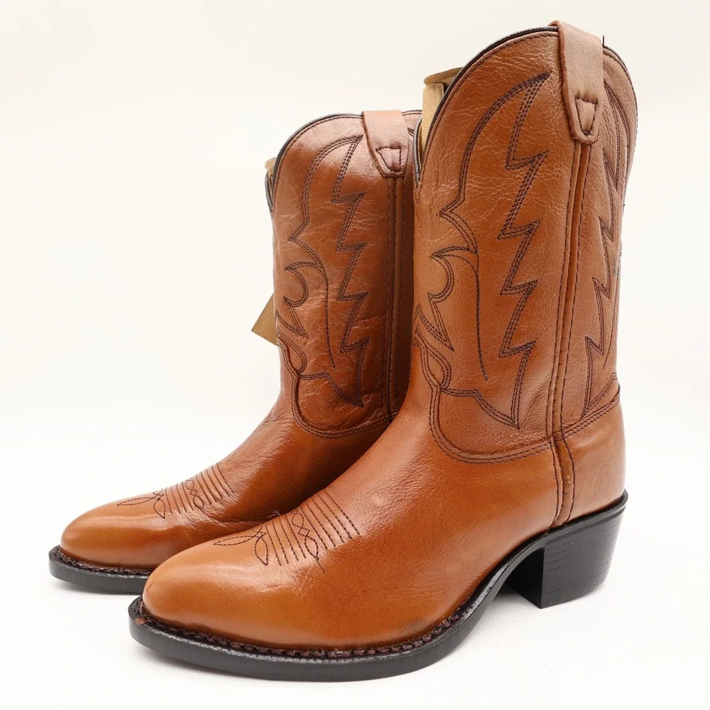 Laredo Vintage J Toe Western Boots Kids 2.5 Brown Leather NWT Deadstock